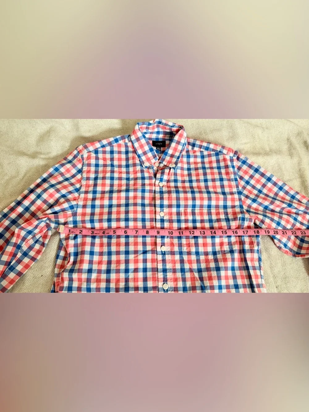 J. Crew Men's Long Sleeve Pink Blue Check Button Down Casual Shirt Size Small